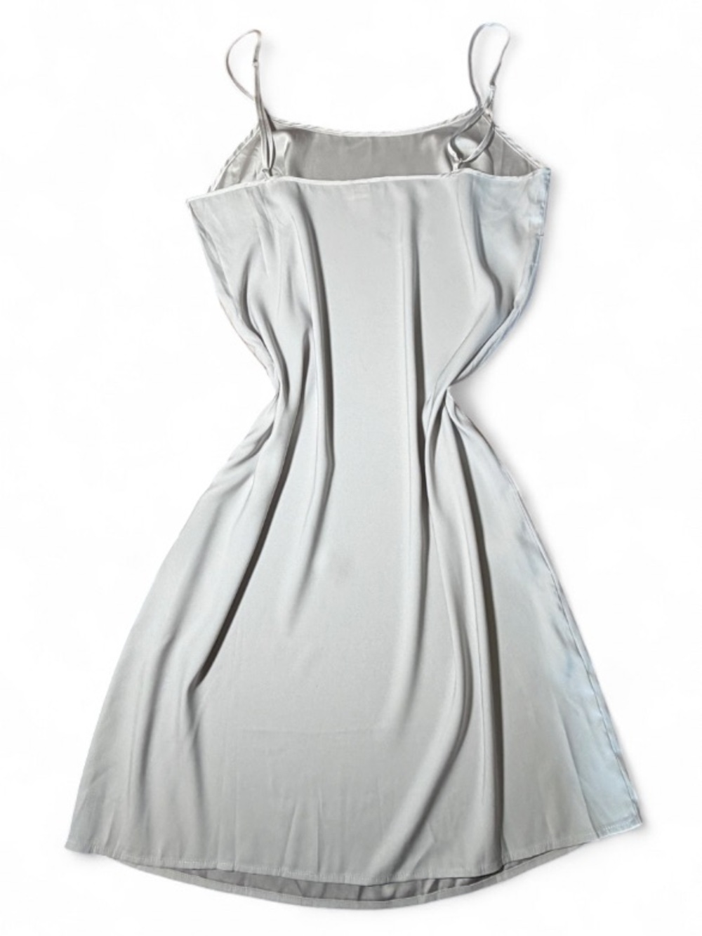 Minimalist Satin Slip Dress XS Light Grey Adjustable Straps Layering Midi - Picture 3 of 4
